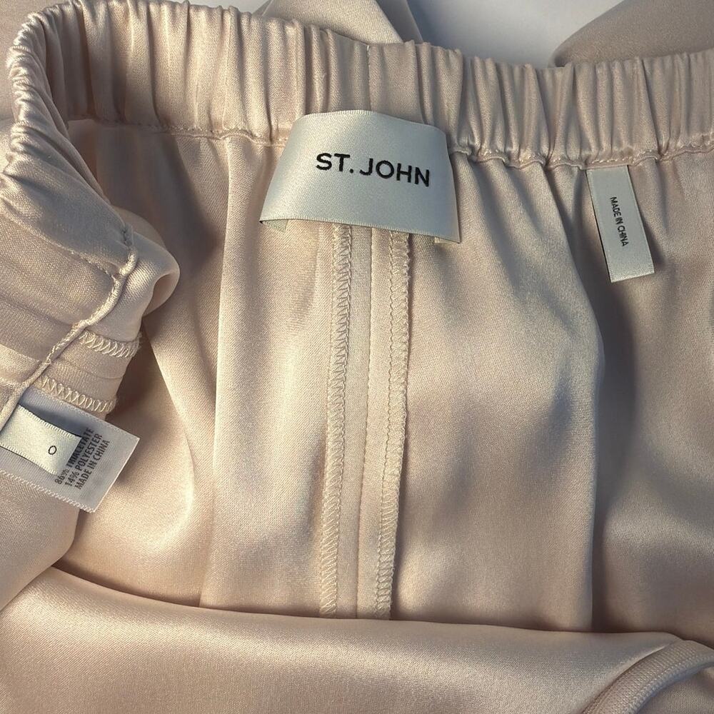 St. John Champagne Liquid Satin Kate Pants & Scarf Back Blouse Set 0/XS Cocktail - Picture 10 of 14
